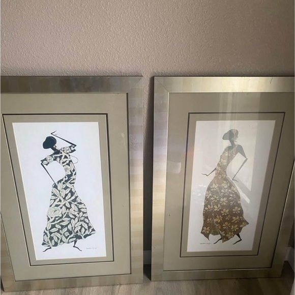 Elegant Silhouette Art Prints with Silver Frames - Picture 1 of 3